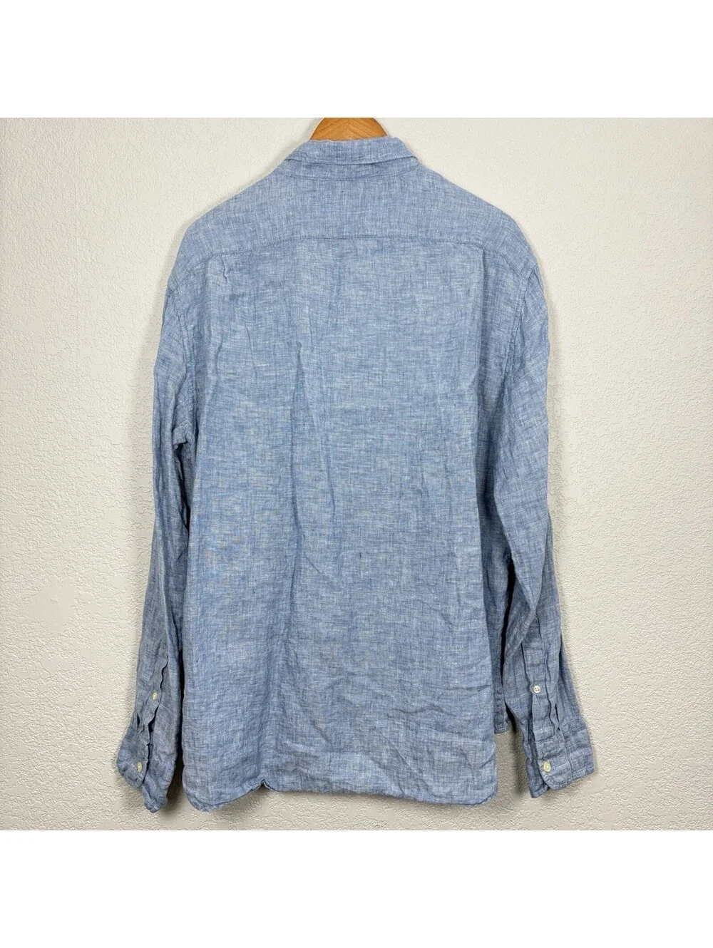 J.Crew Men’s XL 100% Linen Button Up Shirt Blue Slim Fit Casual Coastal Beachy